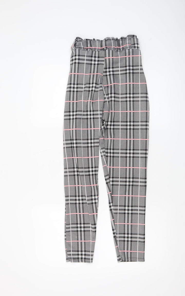Quiz Women’s Grey Check Paperbag High Waist Tapered Trousers Size 6