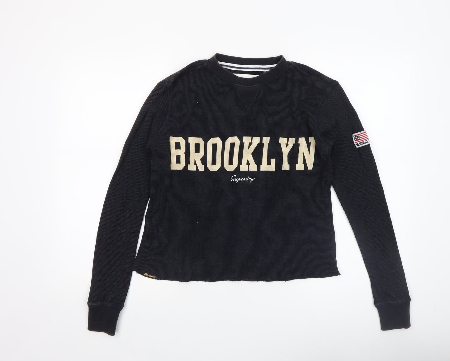 Superdry Women's Black Cropped Knit Long Sleeve Brooklyn T-Shirt Size 8