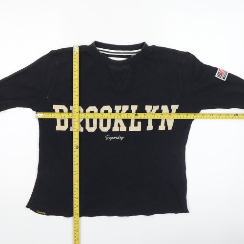 Superdry Women's Black Cropped Knit Long Sleeve Brooklyn T-Shirt Size 8