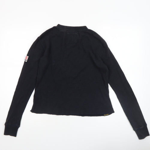 Superdry Women's Black Cropped Knit Long Sleeve Brooklyn T-Shirt Size 8