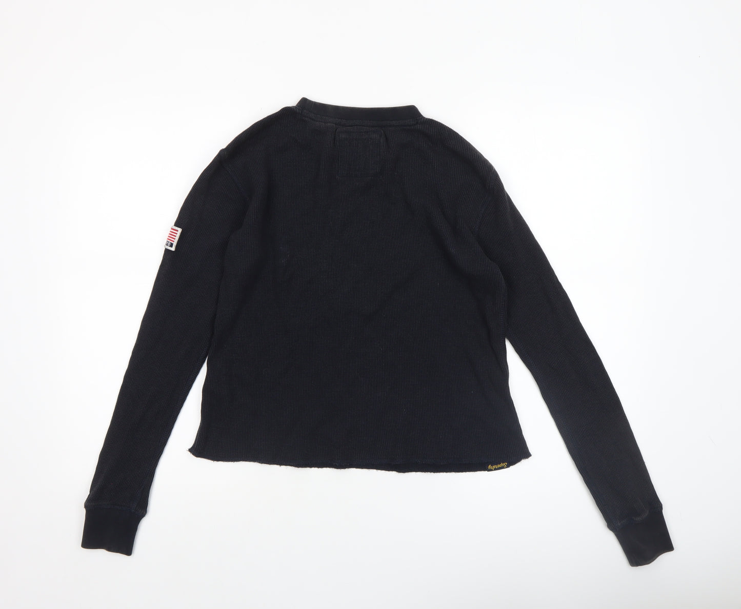 Superdry Women's Black Cropped Knit Long Sleeve Brooklyn T-Shirt Size 8