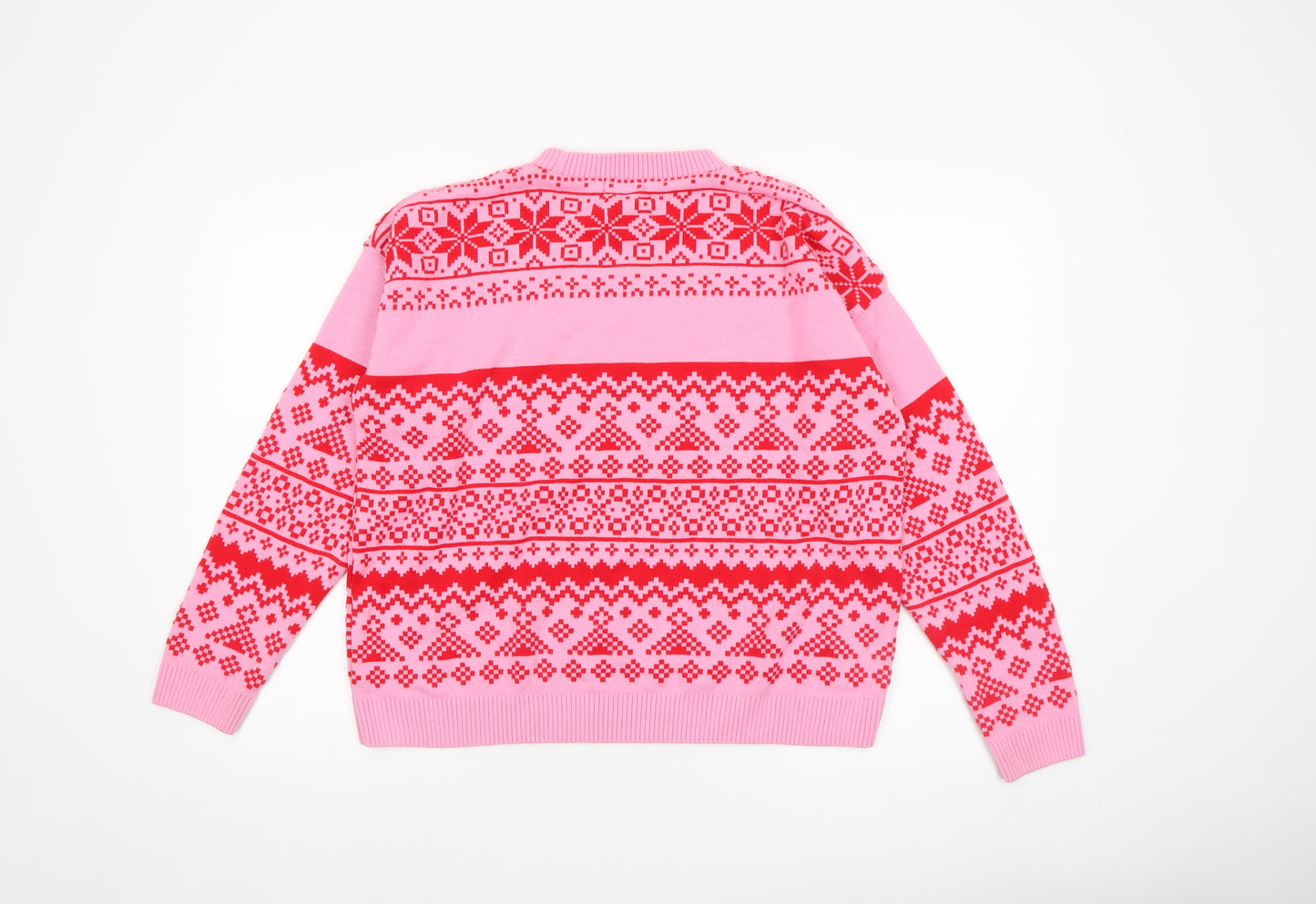 Boohoo Women Pink Red Fair Isle Ugly Christmas Jumper Size L
