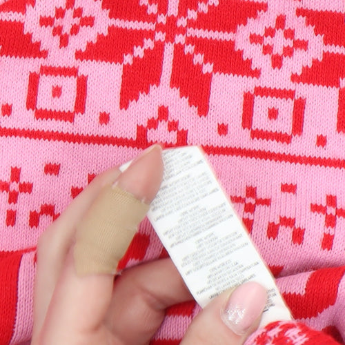 Boohoo Women Pink Red Fair Isle Ugly Christmas Jumper Size L