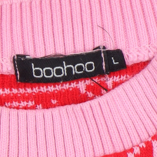Boohoo Women Pink Red Fair Isle Ugly Christmas Jumper Size L