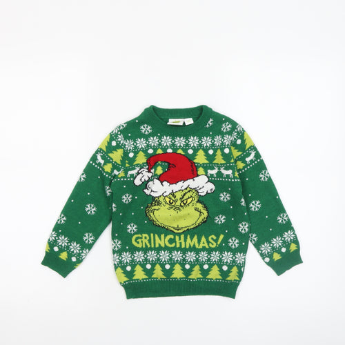 The Grinch Boys Green Christmas Jumper 3-4 Years Crew Neck Knit