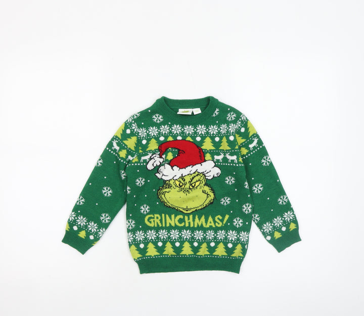 The Grinch Boys Green Christmas Jumper 3-4 Years Crew Neck Knit