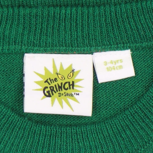 The Grinch Boys Green Christmas Jumper 3-4 Years Crew Neck Knit