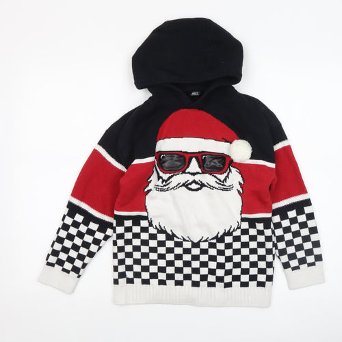 Next Boys Black Red Santa Hooded Christmas Jumper 9 Years 100% Cotton