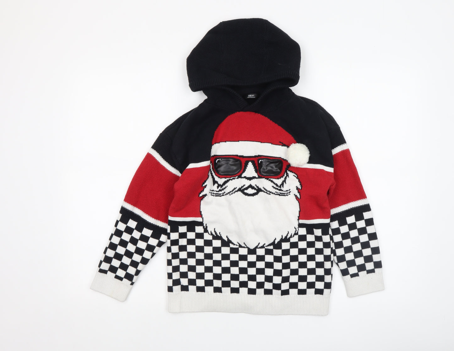 Next Boys Black Red Santa Hooded Christmas Jumper 9 Years 100% Cotton