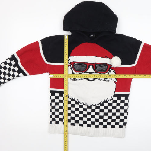 Next Boys Black Red Santa Hooded Christmas Jumper 9 Years 100% Cotton