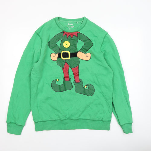Easy Men's Green Christmas Elf Graphic Pullover Sweatshirt Medium