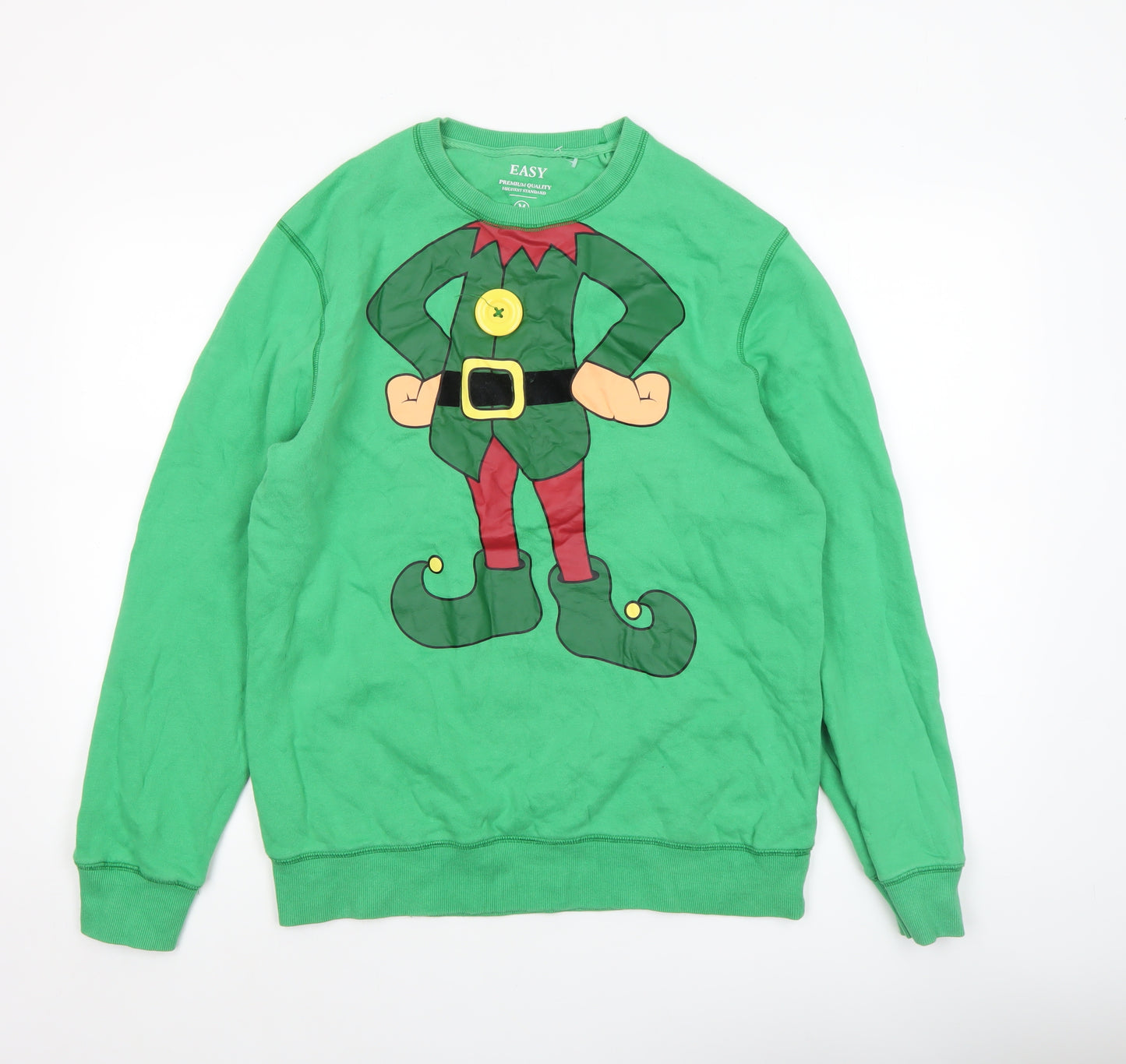 Easy Men's Green Christmas Elf Graphic Pullover Sweatshirt Medium