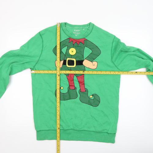 Easy Men's Green Christmas Elf Graphic Pullover Sweatshirt Medium