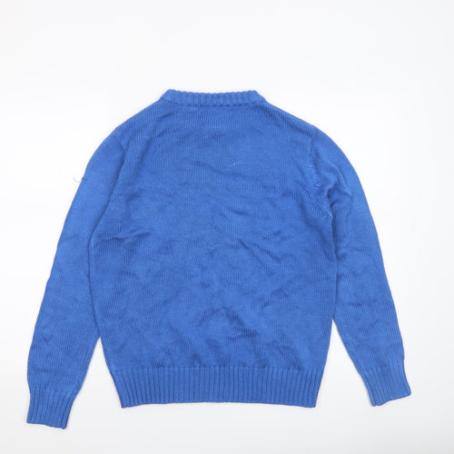 Crazy Granny Women Blue Christmas Reindeer Crew Neck Jumper XS