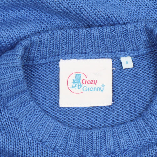 Crazy Granny Women Blue Christmas Reindeer Crew Neck Jumper XS