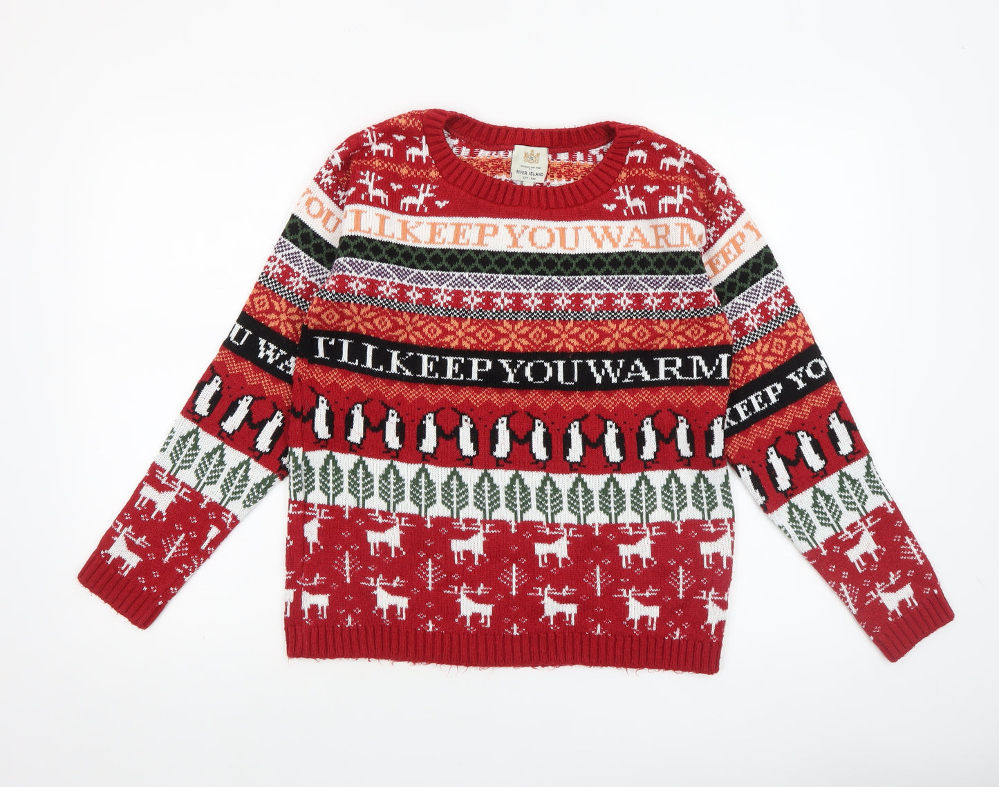 River Island Womens Red Christmas Fair Isle Jumper Size S