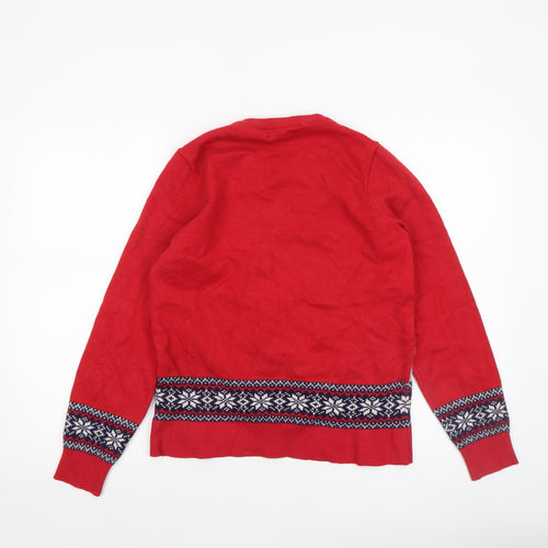 Dunnes Women's Red Christmas Reindeer Fair Isle Knit Jumper Size S