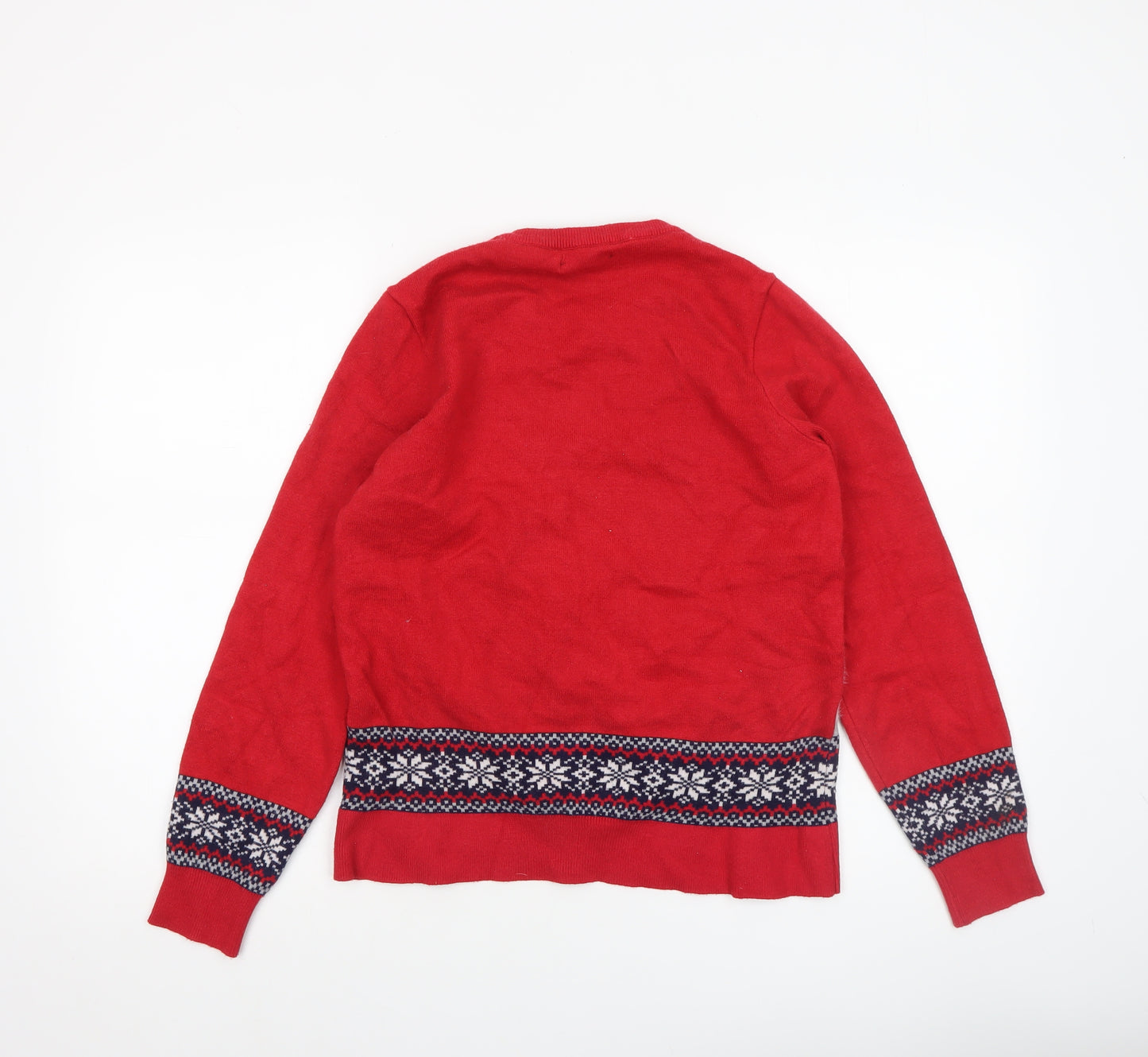 Dunnes Women's Red Christmas Reindeer Fair Isle Knit Jumper Size S