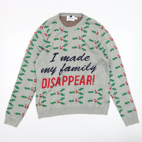 Topman Men's Grey Christmas Graphic Pullover Jumper Size L