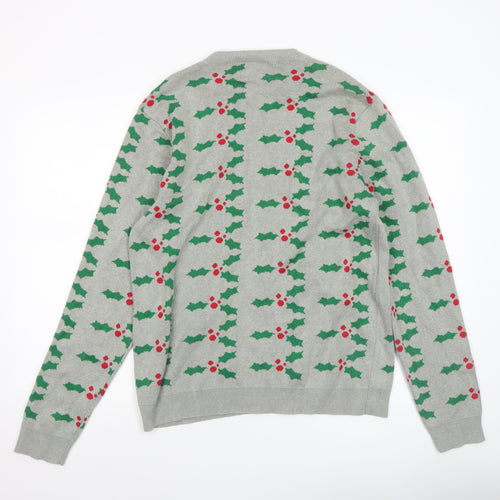 Topman Men's Grey Christmas Graphic Pullover Jumper Size L