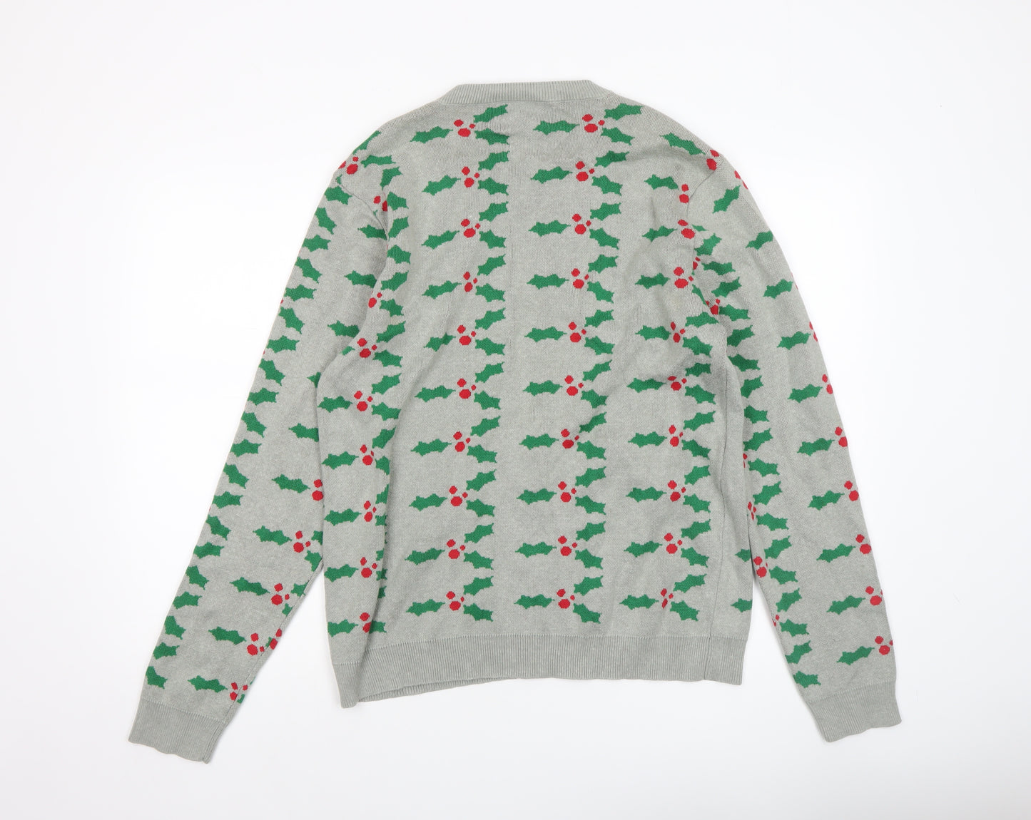 Topman Men's Grey Christmas Graphic Pullover Jumper Size L
