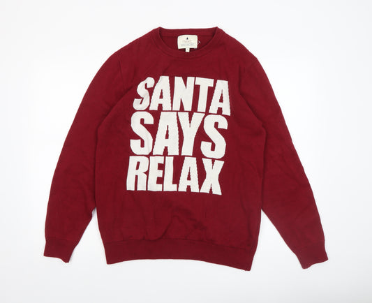 Next Men's Red Christmas 'Santa Says Relax' Cotton Jumper Size M