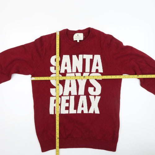 Next Men's Red Christmas 'Santa Says Relax' Cotton Jumper Size M