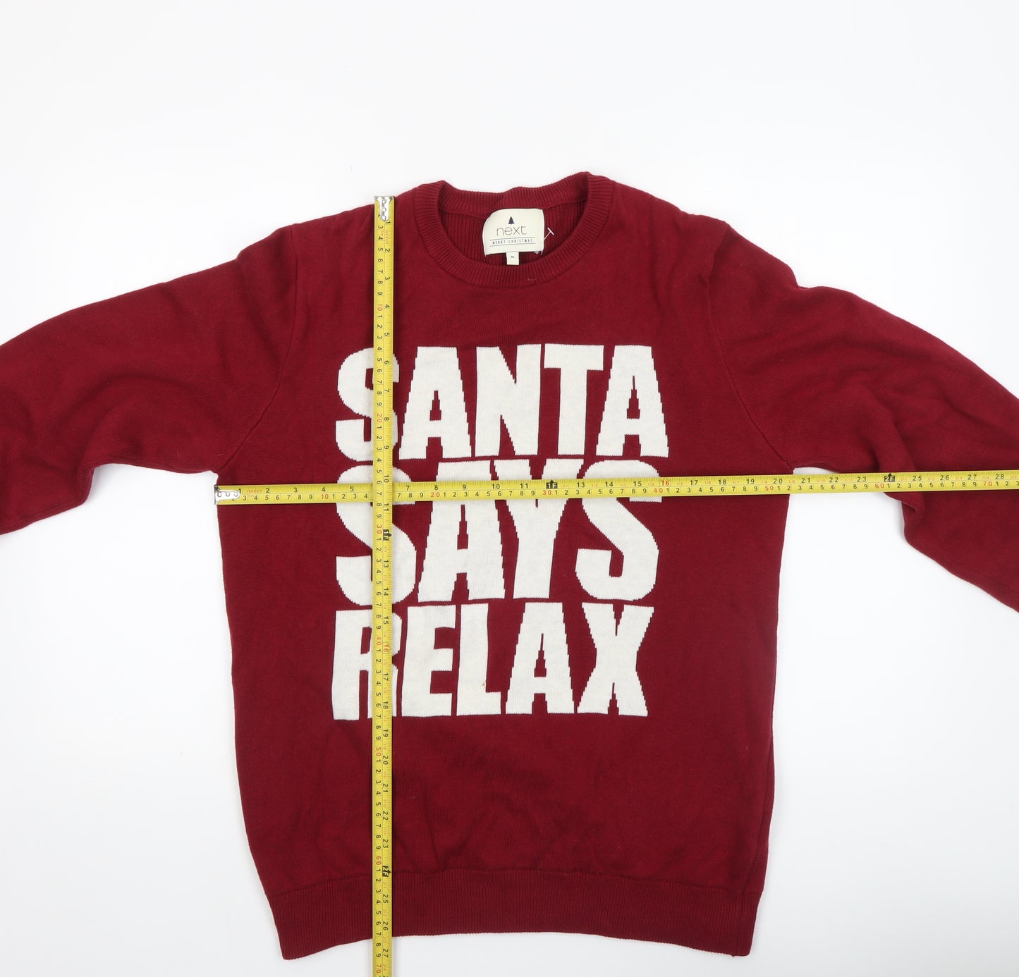 Next Men's Red Christmas 'Santa Says Relax' Cotton Jumper Size M