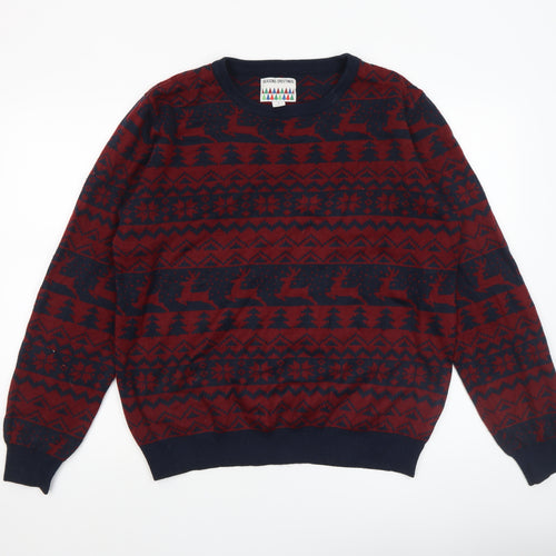 Seasons Greetings Men's Red Navy Fair Isle Christmas Jumper L