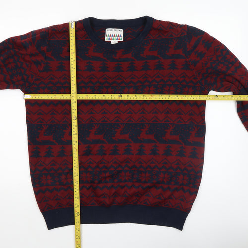 Seasons Greetings Men's Red Navy Fair Isle Christmas Jumper L