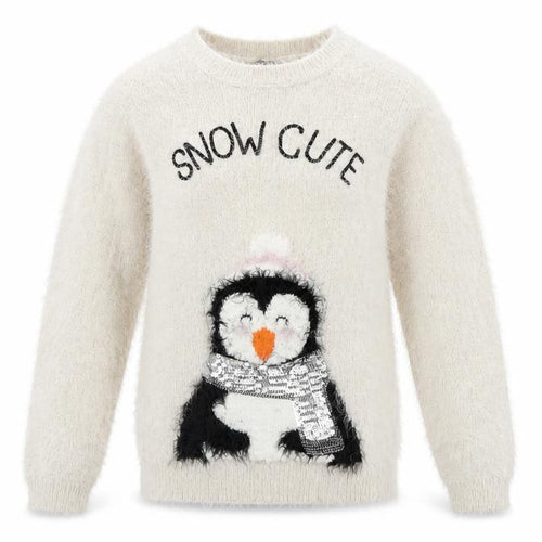 Fluid Girls Ivory Penguin Christmas Jumper 11-12 Years Pullover Knit