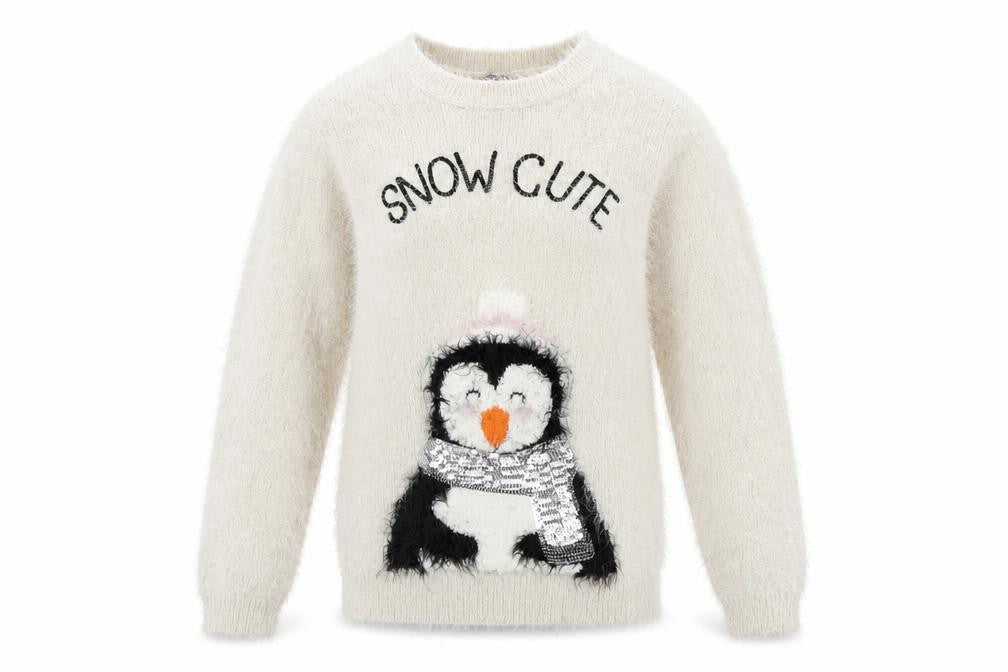 Fluid Girls Ivory Penguin Christmas Jumper 11-12 Years Pullover Knit