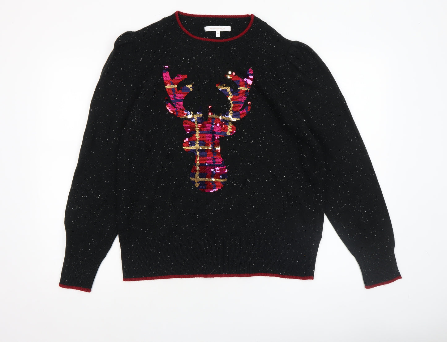 Next Women’s Black Sequin Reindeer Christmas Jumper Size 16