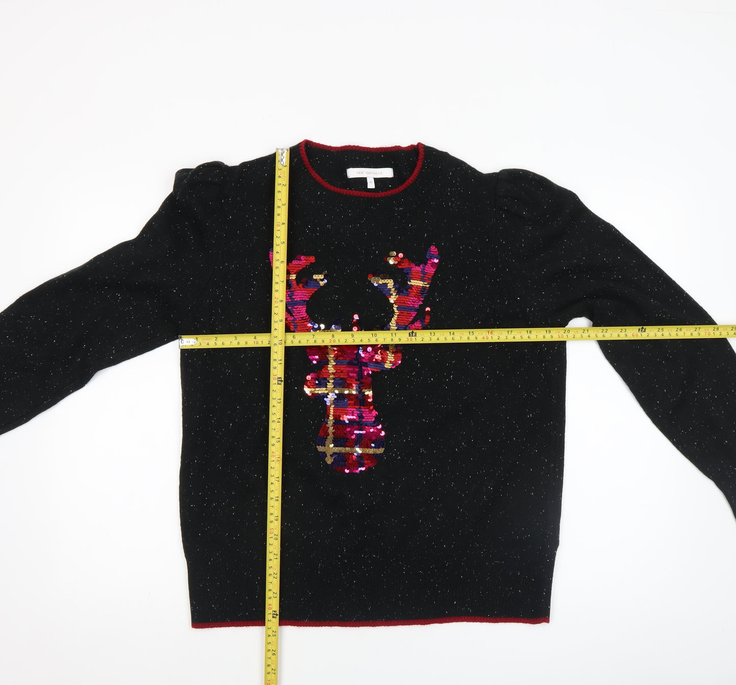 Next Women’s Black Sequin Reindeer Christmas Jumper Size 16