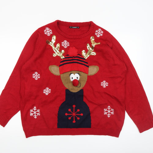 Dunnes Men Red XL Reindeer Christmas Knit Jumper