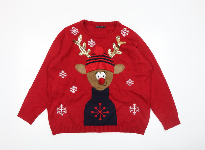 Dunnes Men Red XL Reindeer Christmas Knit Jumper
