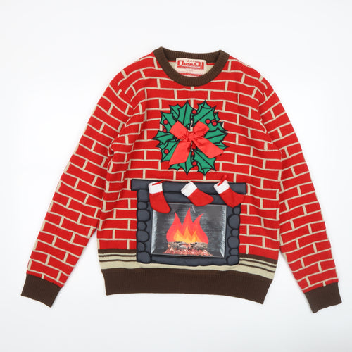 Cheesy Christmas Jumpers Men Red M Fireplace Funny Xmas Pullover Sweater