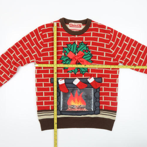 Cheesy Christmas Jumpers Men Red M Fireplace Funny Xmas Pullover Sweater