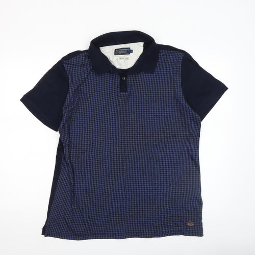 Hammond & Co Men’s Blue Houndstooth Polo Shirt Size L Cotton Blend