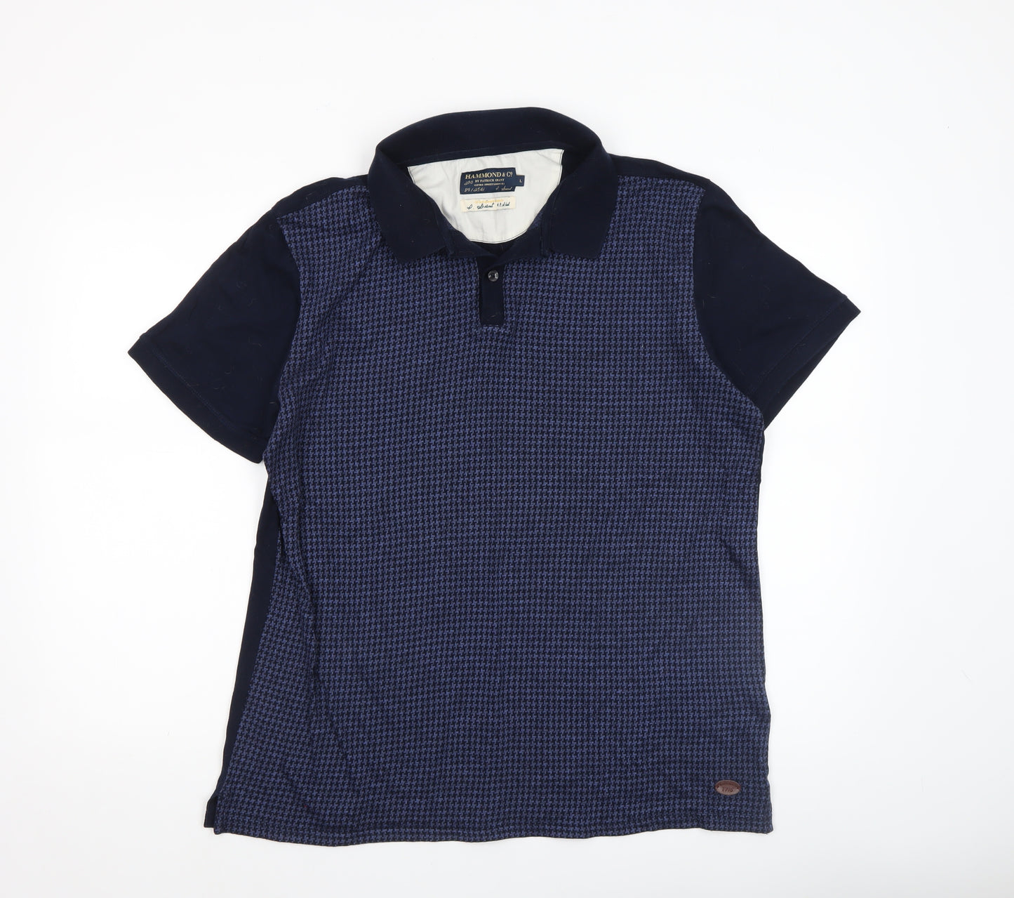 Hammond & Co Men’s Blue Houndstooth Polo Shirt Size L Cotton Blend