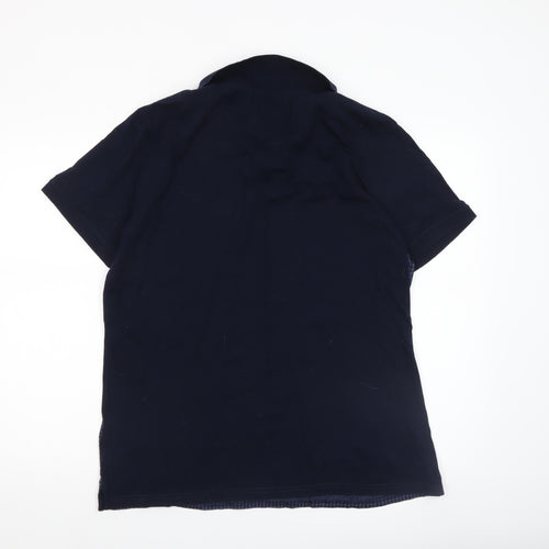 Hammond & Co Men’s Blue Houndstooth Polo Shirt Size L Cotton Blend