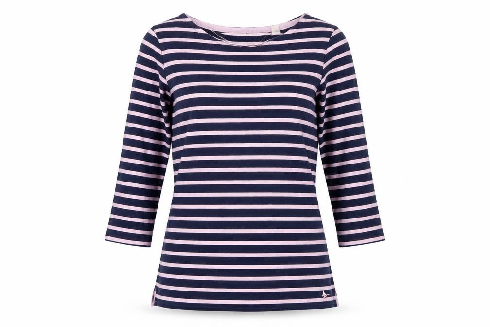 Jack Wills Women’s Blue Stripe Cotton 3/4 Sleeve Boat Neck T-Shirt UK 8