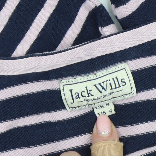 Jack Wills Women’s Blue Stripe Cotton 3/4 Sleeve Boat Neck T-Shirt UK 8