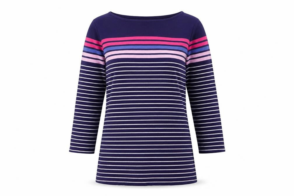 Front view of Tabitha Webb Women's Multicoloured Striped 3/4 Sleeve T-Shirt M
