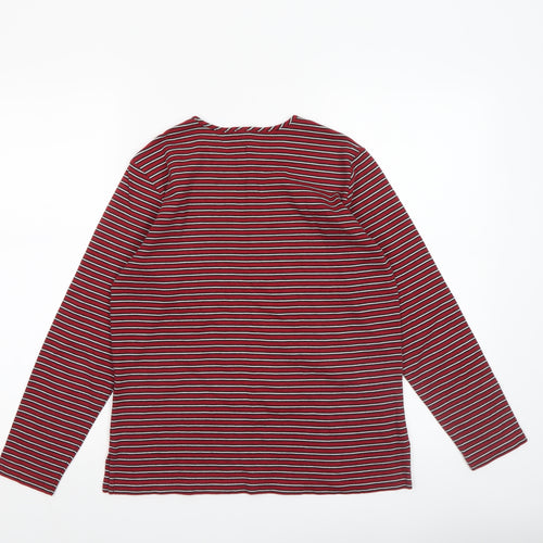 Lands' End Women's Red Striped Long Sleeve Cotton Jersey T-Shirt XS