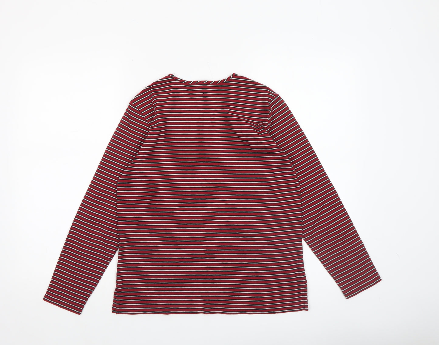 Lands' End Women's Red Striped Long Sleeve Cotton Jersey T-Shirt XS