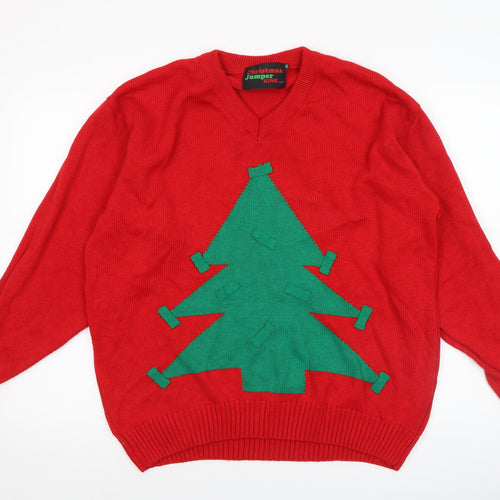 Christmas Jumper King Womens Red 7XL V-Neck Pullover Christmas Jumper