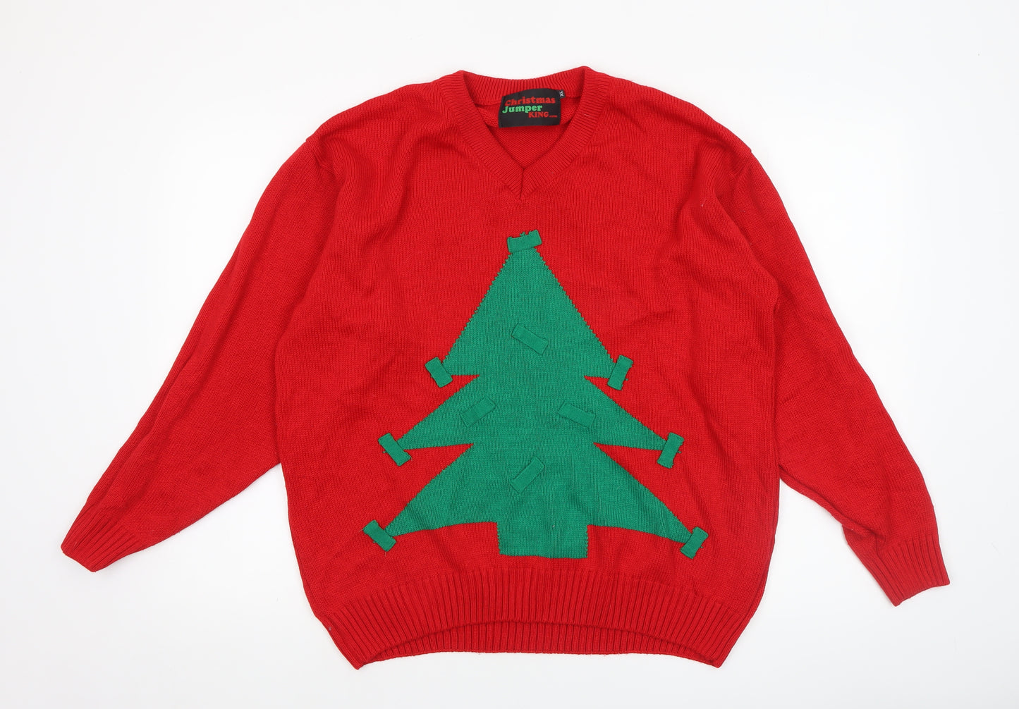 Christmas Jumper King Womens Red 7XL V-Neck Pullover Christmas Jumper