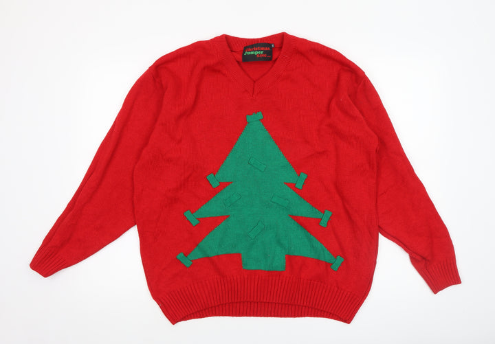 Christmas Jumper King Womens Red 7XL V-Neck Pullover Christmas Jumper