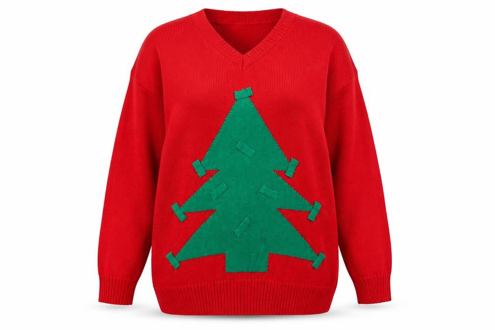 Christmas Jumper King Womens Red 7XL V-Neck Pullover Christmas Jumper